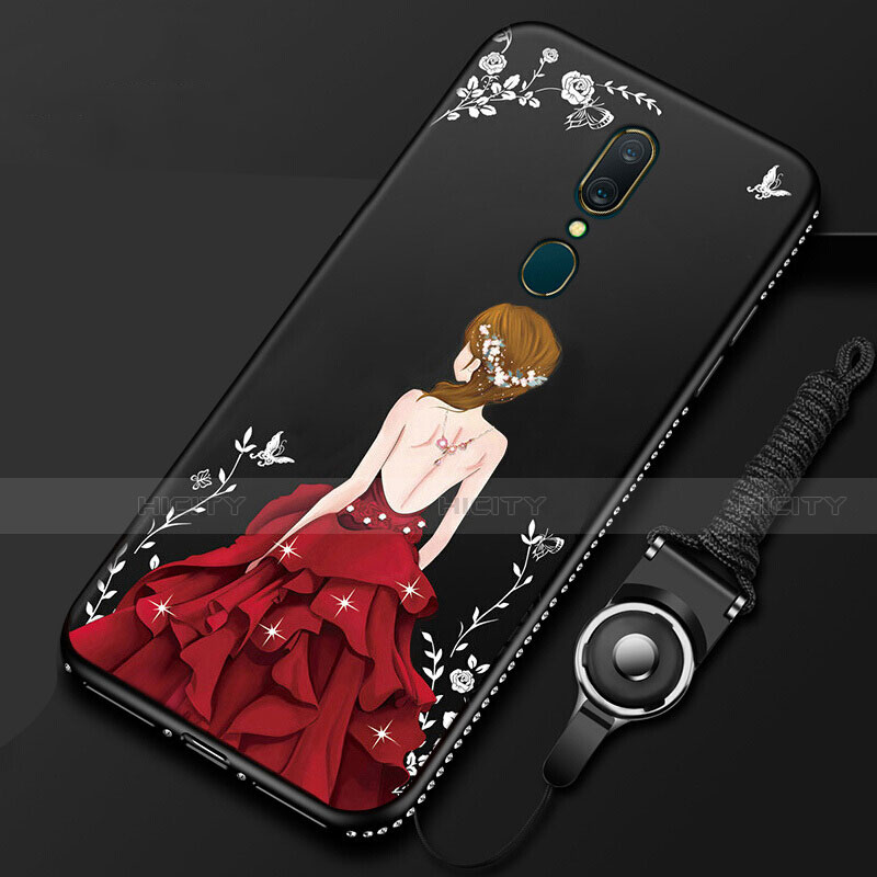 Handyhülle Silikon Hülle Gummi Schutzhülle Motiv Kleid Mädchen für Oppo A9X Rot und Schwarz