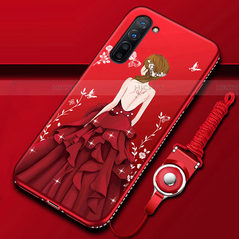 Handyhülle Silikon Hülle Gummi Schutzhülle Motiv Kleid Mädchen für Oppo Find X2 Lite Rot Plus