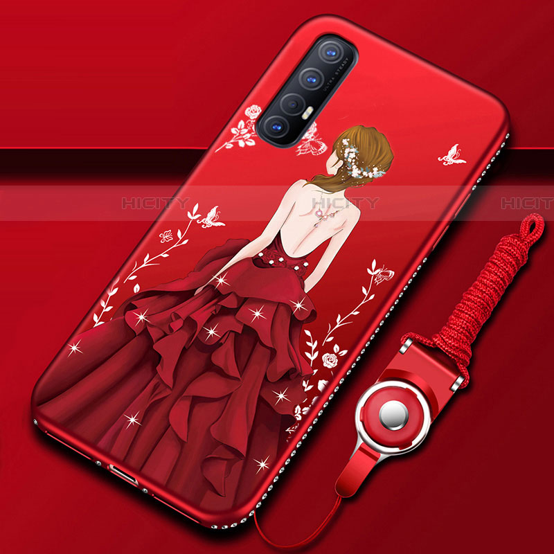 Handyhülle Silikon Hülle Gummi Schutzhülle Motiv Kleid Mädchen für Oppo Find X2 Neo Rot