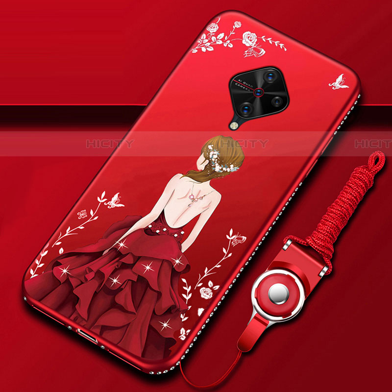 Handyhülle Silikon Hülle Gummi Schutzhülle Motiv Kleid Mädchen für Vivo S1 Pro Rot