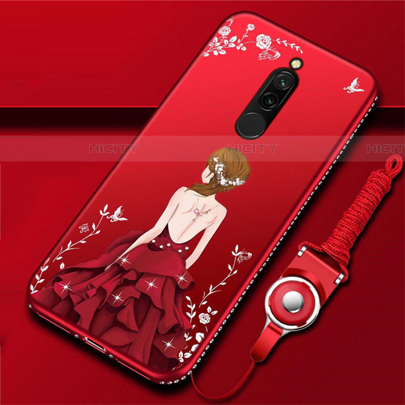 Handyhülle Silikon Hülle Gummi Schutzhülle Motiv Kleid Mädchen für Xiaomi Redmi 8 Rot