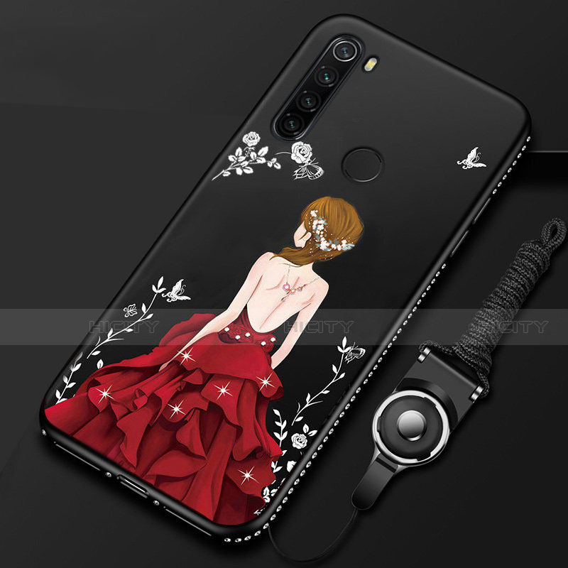 Handyhülle Silikon Hülle Gummi Schutzhülle Motiv Kleid Mädchen für Xiaomi Redmi Note 8 (2021) Rot und Schwarz Plus