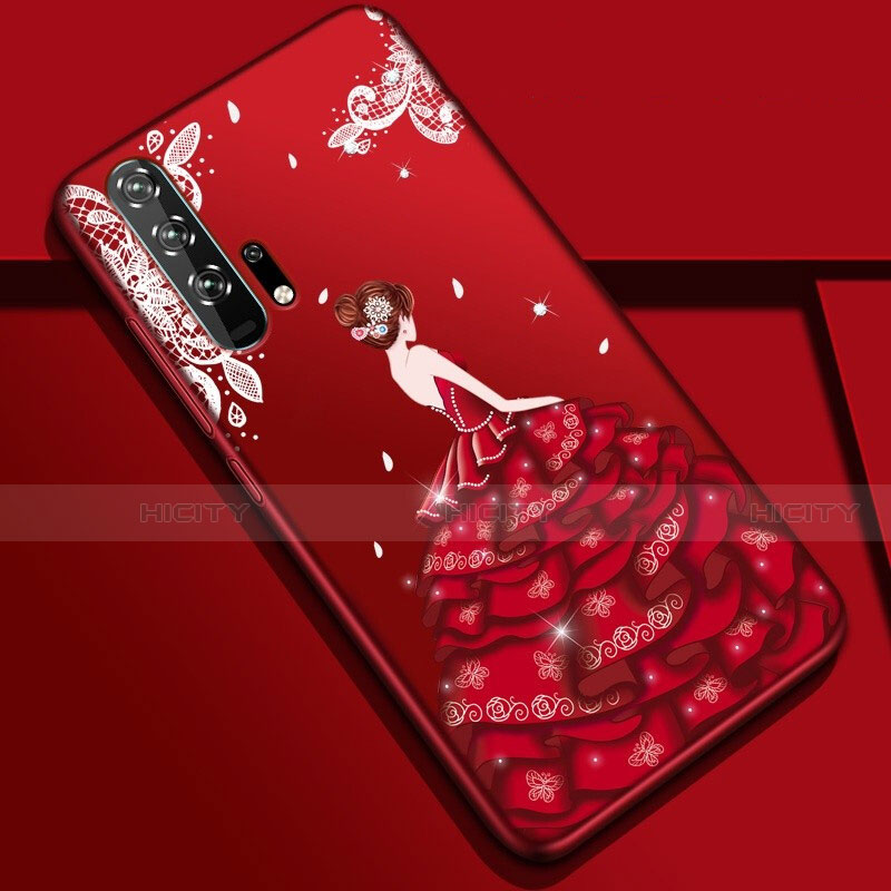 Handyhülle Silikon Hülle Gummi Schutzhülle Motiv Kleid Mädchen K01 für Huawei Honor 20 Pro Rot Plus