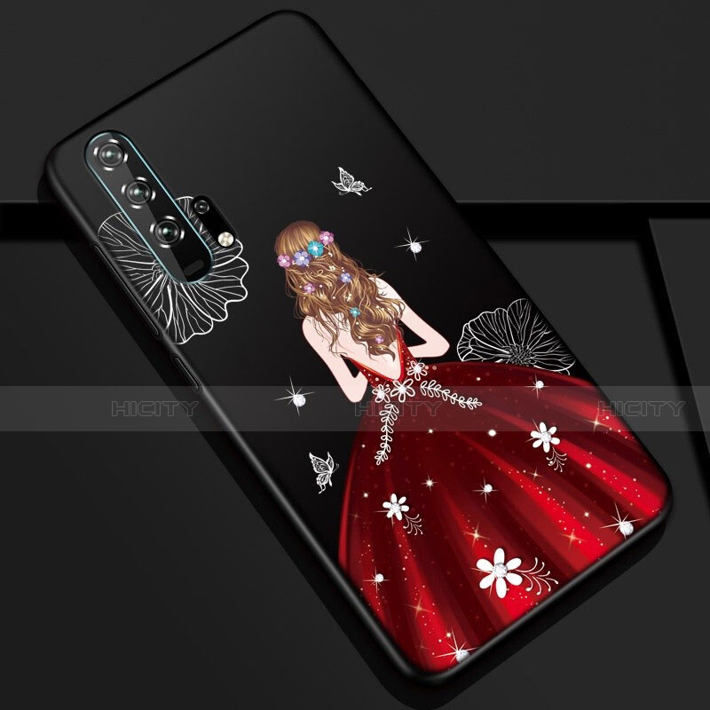 Handyhülle Silikon Hülle Gummi Schutzhülle Motiv Kleid Mädchen K01 für Huawei Honor 20 Pro Rot und Schwarz Plus