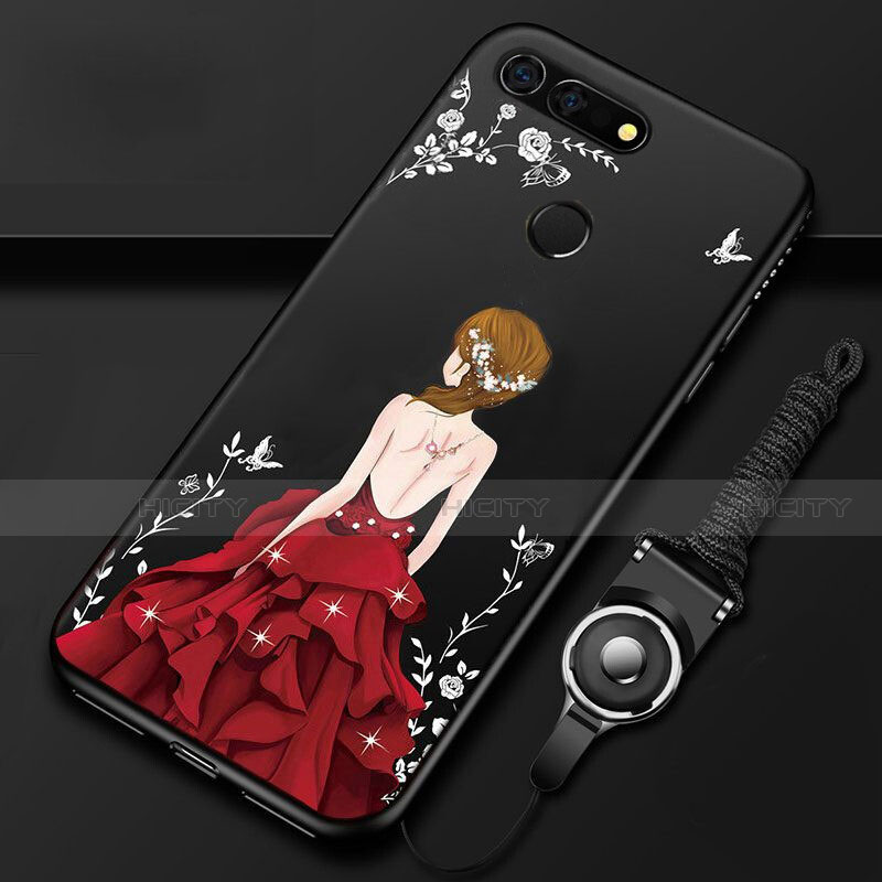 Handyhülle Silikon Hülle Gummi Schutzhülle Motiv Kleid Mädchen K01 für Huawei Honor V20 Rot und Schwarz