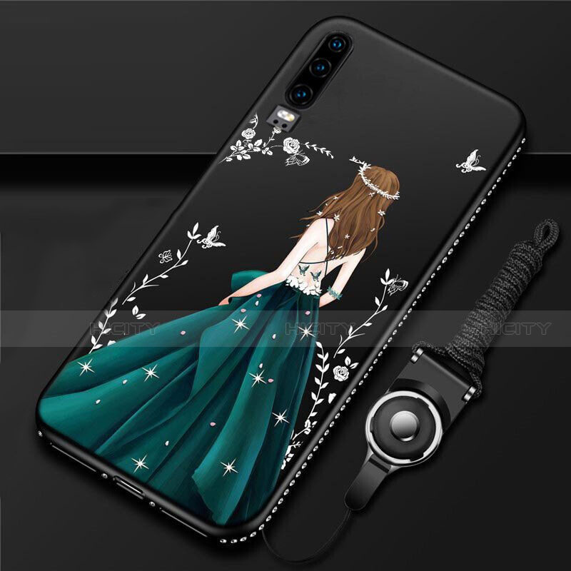 Handyhülle Silikon Hülle Gummi Schutzhülle Motiv Kleid Mädchen K01 für Huawei P30 Grün