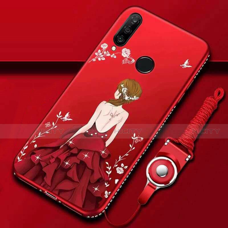 Handyhülle Silikon Hülle Gummi Schutzhülle Motiv Kleid Mädchen K01 für Huawei P30 Lite New Edition Rot