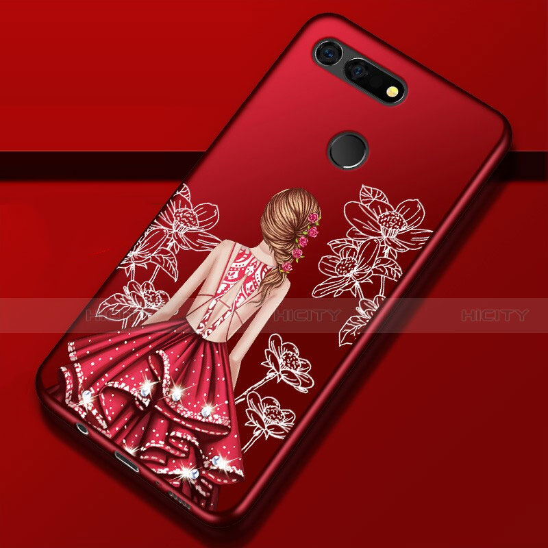 Handyhülle Silikon Hülle Gummi Schutzhülle Motiv Kleid Mädchen K02 für Huawei Honor V20 Rot