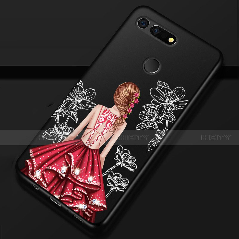 Handyhülle Silikon Hülle Gummi Schutzhülle Motiv Kleid Mädchen K02 für Huawei Honor V20 Rot und Schwarz Plus
