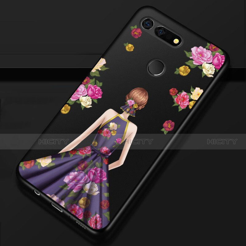 Handyhülle Silikon Hülle Gummi Schutzhülle Motiv Kleid Mädchen K02 für Huawei Honor V20 Violett und Schwarz