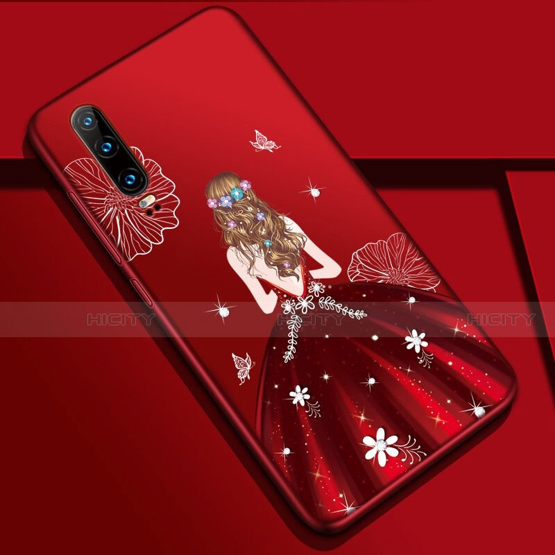 Handyhülle Silikon Hülle Gummi Schutzhülle Motiv Kleid Mädchen K02 für Huawei P30 Rot Plus