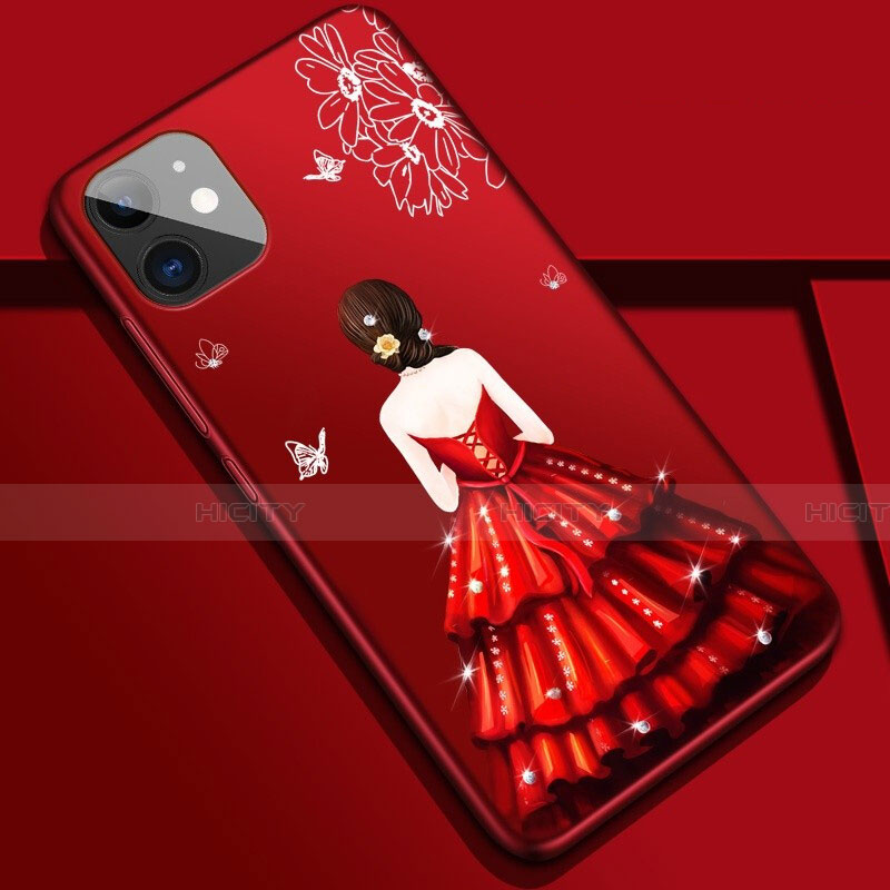 Handyhülle Silikon Hülle Gummi Schutzhülle Motiv Kleid Mädchen M02 für Apple iPhone 11 Rot Plus