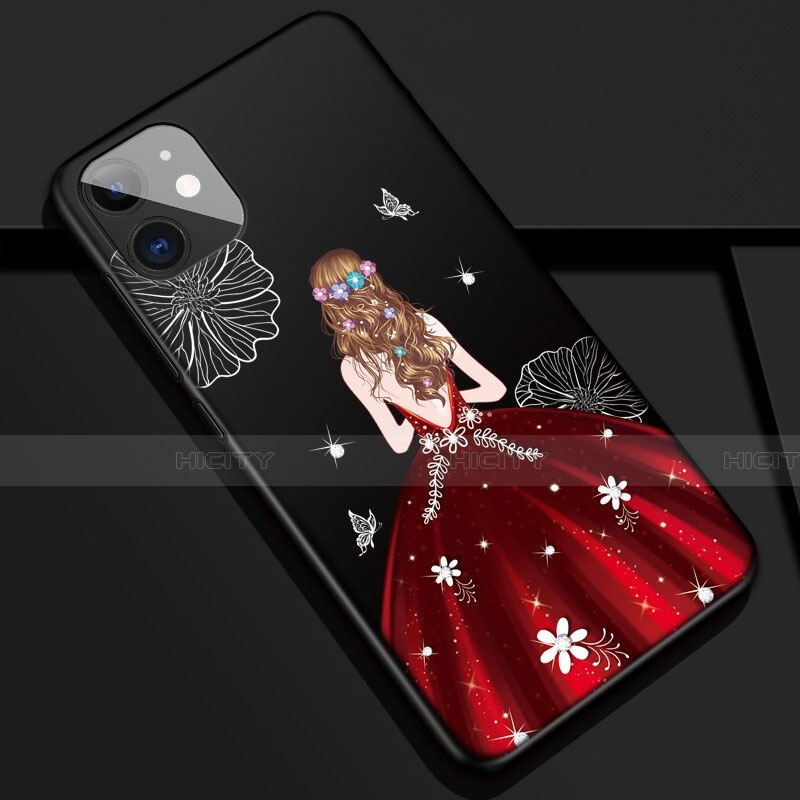 Handyhülle Silikon Hülle Gummi Schutzhülle Motiv Kleid Mädchen M02 für Apple iPhone 11 Rot und Schwarz Plus