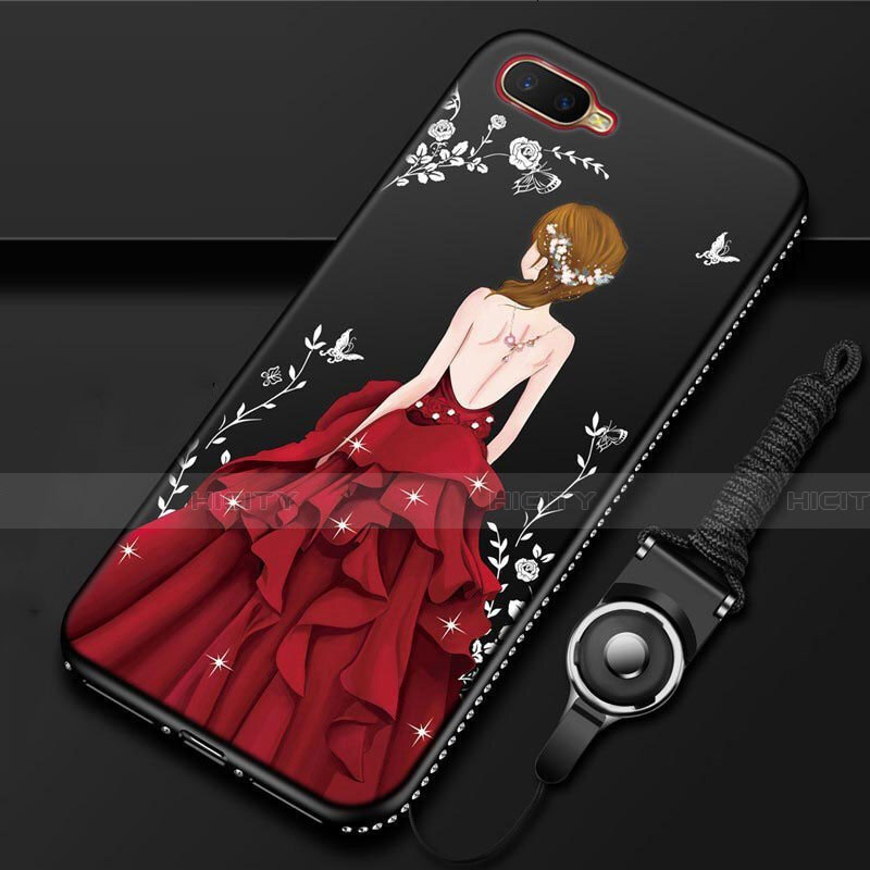 Handyhülle Silikon Hülle Gummi Schutzhülle Motiv Kleid Mädchen M02 für Oppo R15X Rot und Schwarz