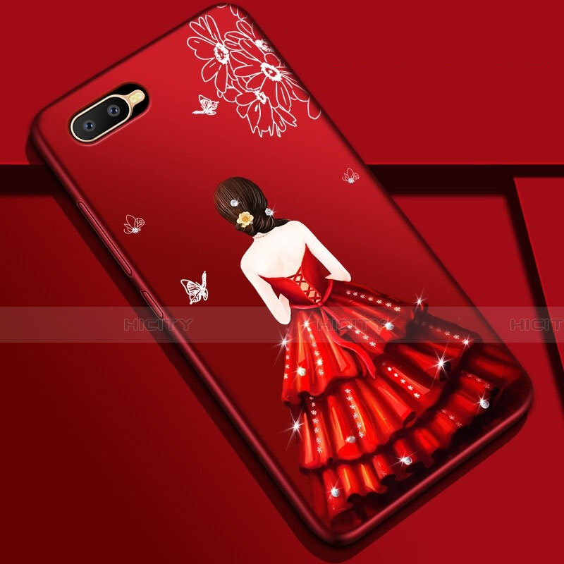 Handyhülle Silikon Hülle Gummi Schutzhülle Motiv Kleid Mädchen M04 für Oppo K1 Rot