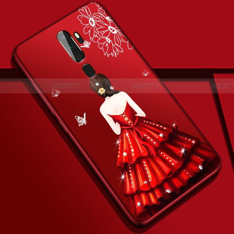 Handyhülle Silikon Hülle Gummi Schutzhülle Motiv Kleid Mädchen S01 für Oppo A5 (2020) Rot Plus