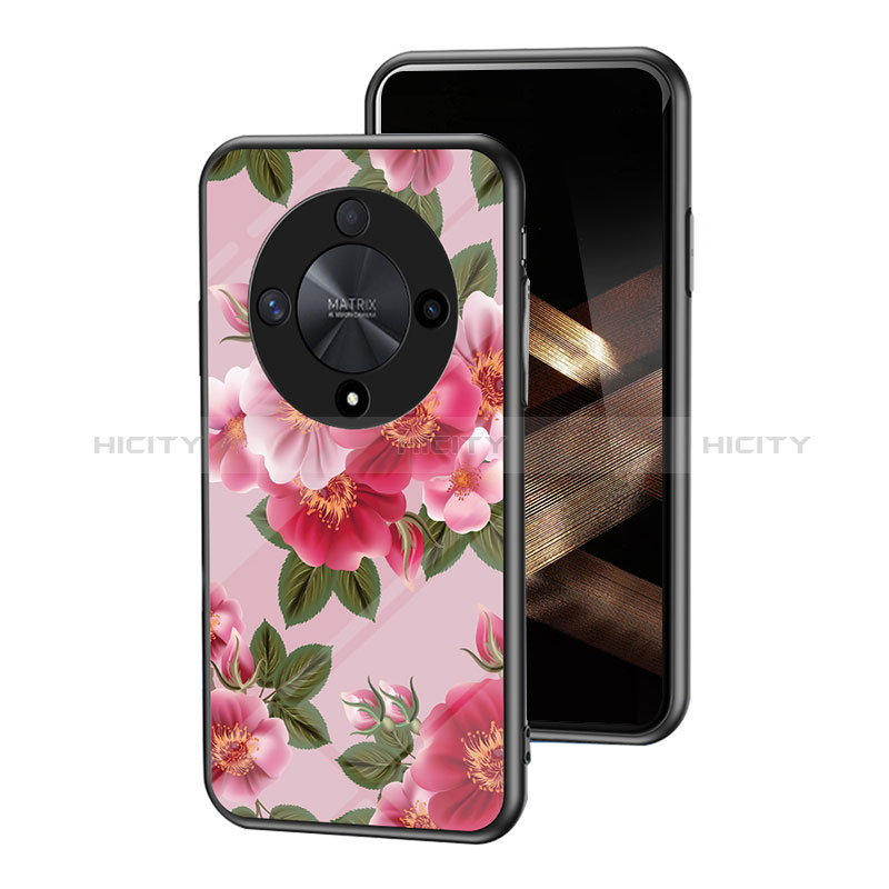 Handyhülle Silikon Hülle Rahmen Schutzhülle Spiegel Blumen für Huawei Honor Magic6 Lite 5G Rot Plus