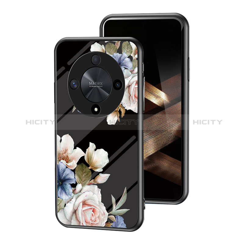 Handyhülle Silikon Hülle Rahmen Schutzhülle Spiegel Blumen für Huawei Honor Magic6 Lite 5G Schwarz