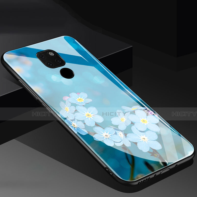 Handyhülle Silikon Hülle Rahmen Schutzhülle Spiegel Blumen für Huawei Mate 20 Blau