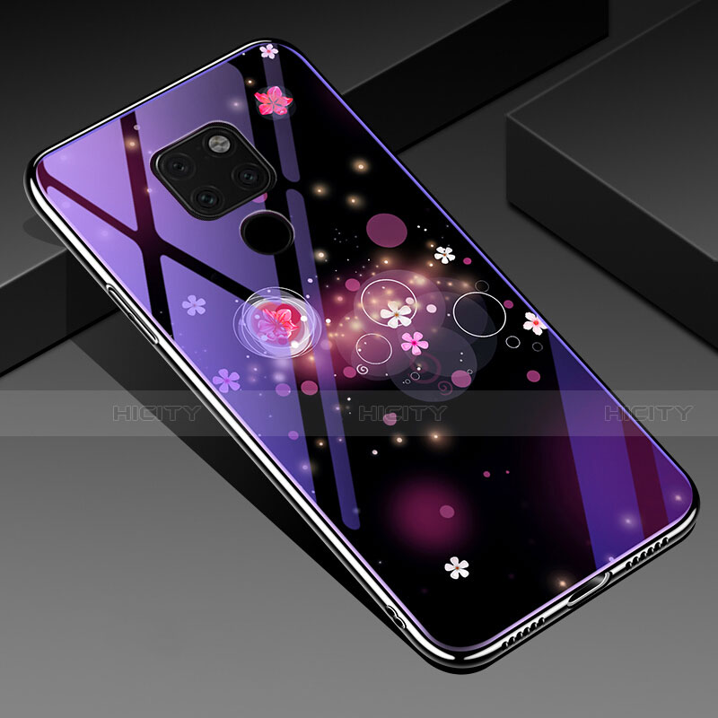 Handyhülle Silikon Hülle Rahmen Schutzhülle Spiegel Blumen für Huawei Mate 20 X 5G Violett