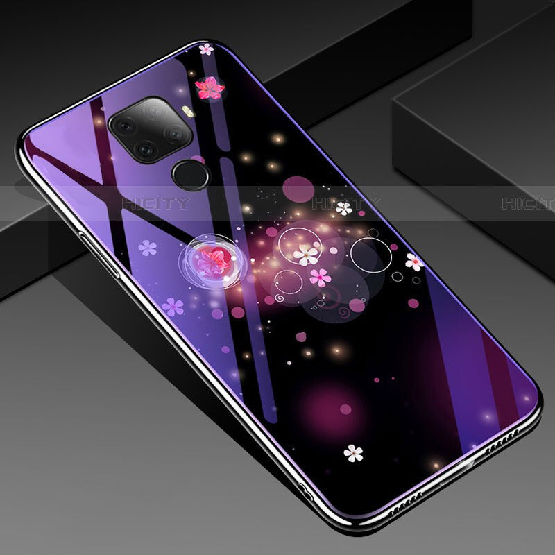 Handyhülle Silikon Hülle Rahmen Schutzhülle Spiegel Blumen für Huawei Nova 5i Pro Violett