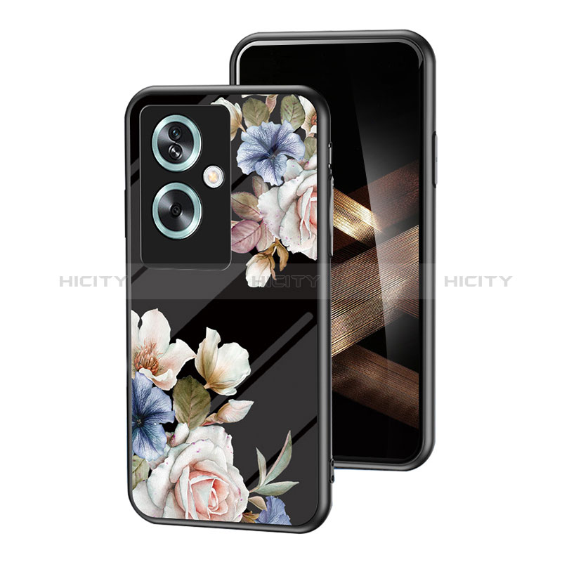 Handyhülle Silikon Hülle Rahmen Schutzhülle Spiegel Blumen für Oppo A2 5G Schwarz