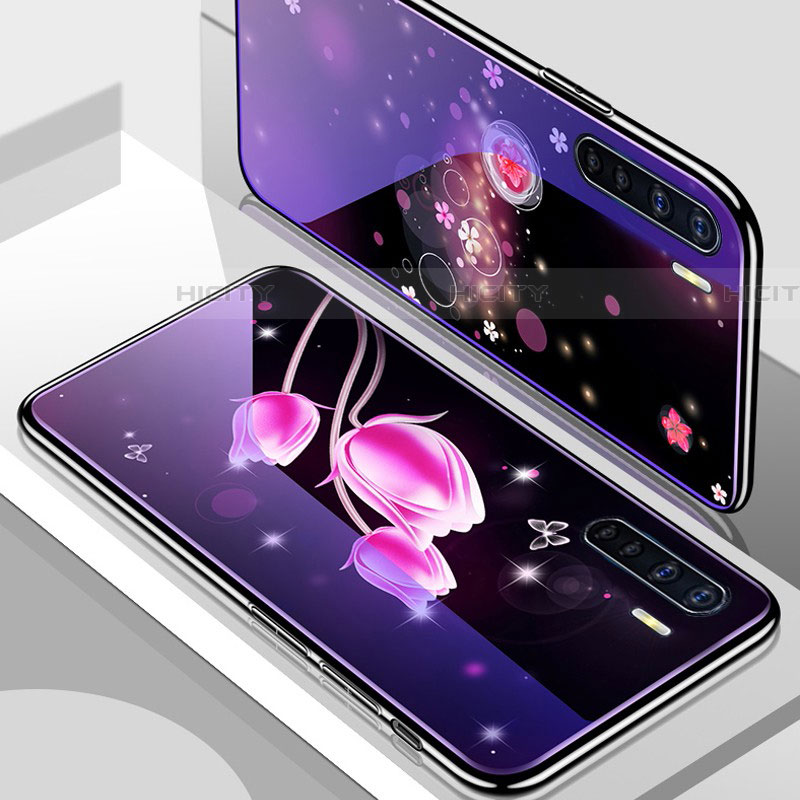 Handyhülle Silikon Hülle Rahmen Schutzhülle Spiegel Blumen für Oppo A91 groß