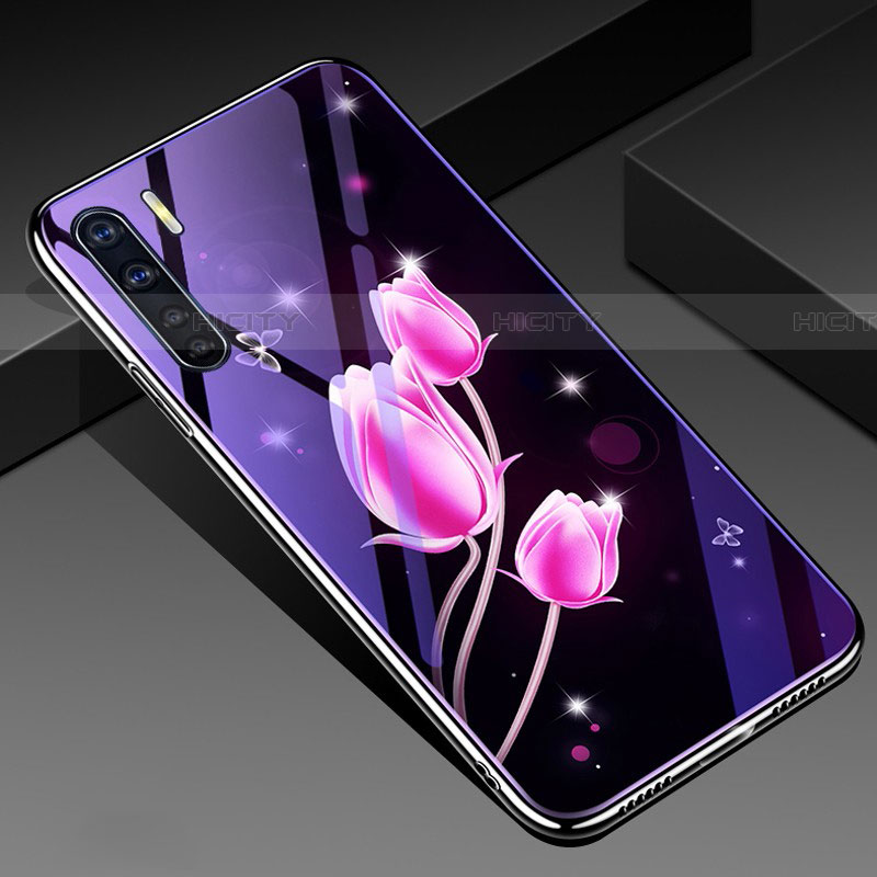 Handyhülle Silikon Hülle Rahmen Schutzhülle Spiegel Blumen für Oppo A91 Rosa Plus