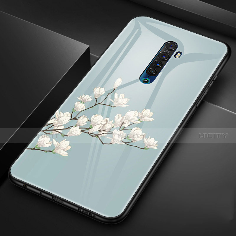 Handyhülle Silikon Hülle Rahmen Schutzhülle Spiegel Blumen für Oppo Reno2 Cyan