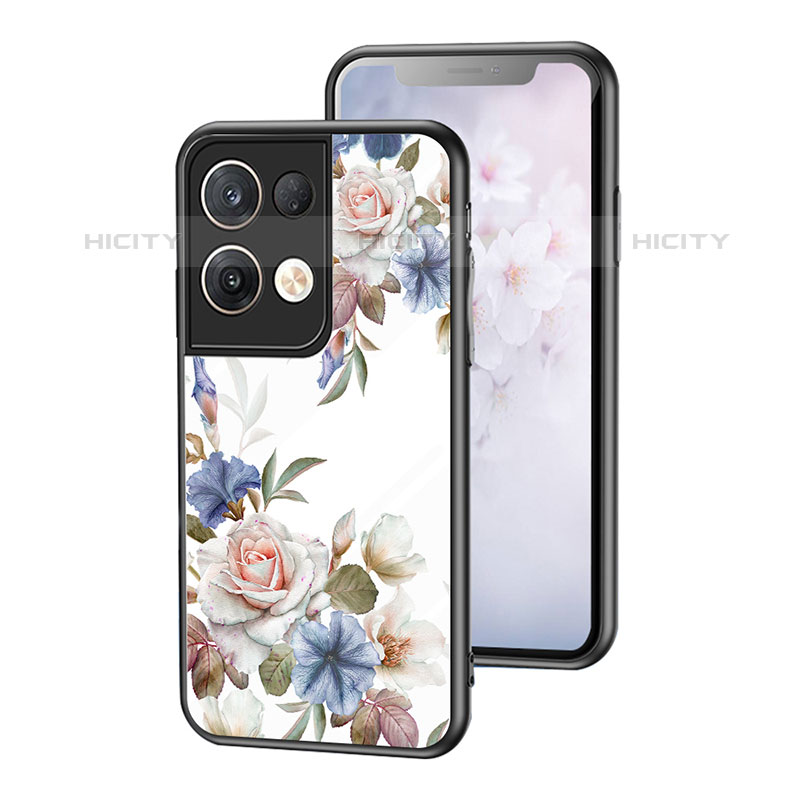 Handyhülle Silikon Hülle Rahmen Schutzhülle Spiegel Blumen für Oppo Reno8 Pro 5G Weiß