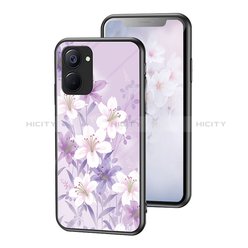 Handyhülle Silikon Hülle Rahmen Schutzhülle Spiegel Blumen für Realme Q5x 5G Helles Lila