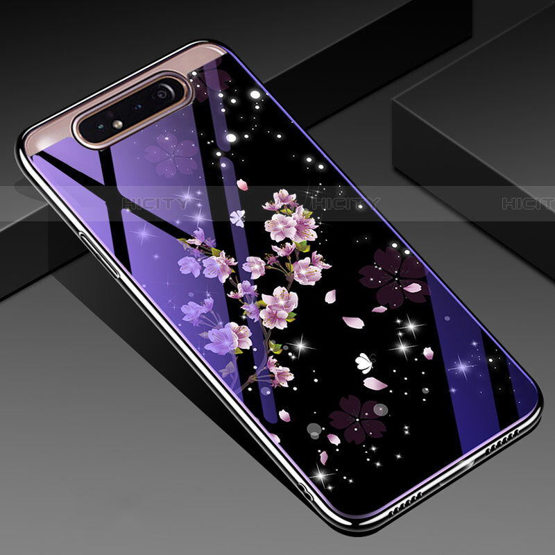 Handyhülle Silikon Hülle Rahmen Schutzhülle Spiegel Blumen für Samsung Galaxy A80 groß