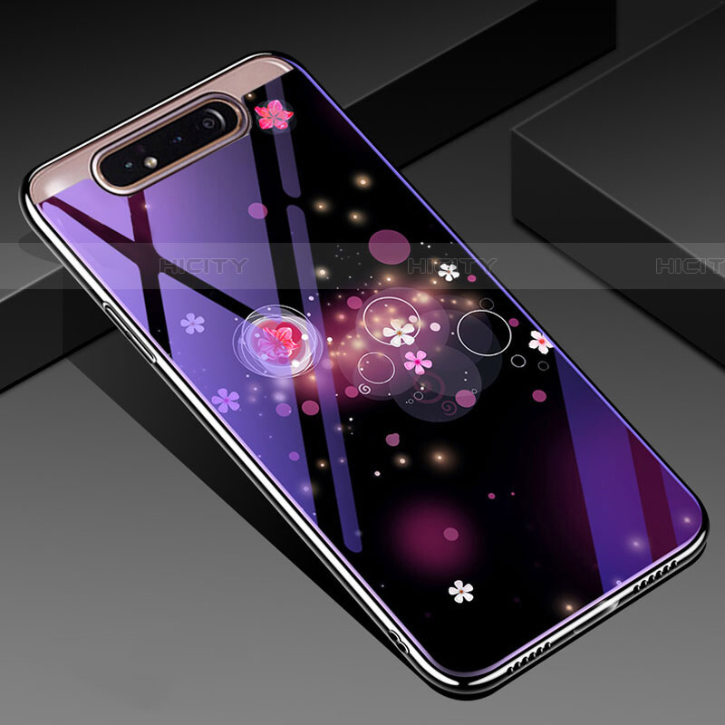 Handyhülle Silikon Hülle Rahmen Schutzhülle Spiegel Blumen für Samsung Galaxy A90 4G Violett Plus