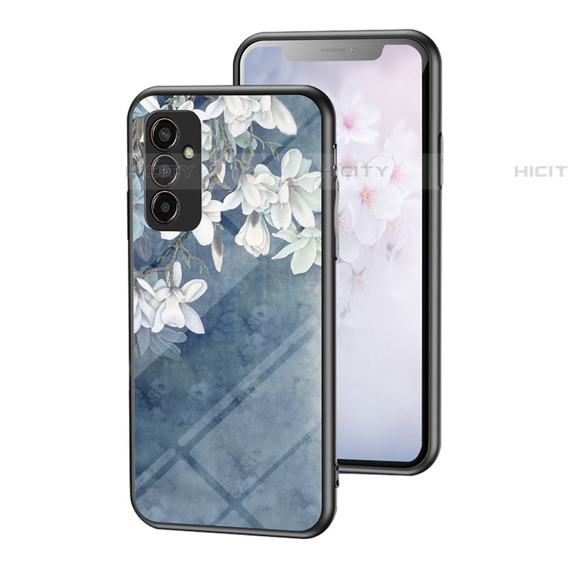 Handyhülle Silikon Hülle Rahmen Schutzhülle Spiegel Blumen für Samsung Galaxy F13 4G Blau