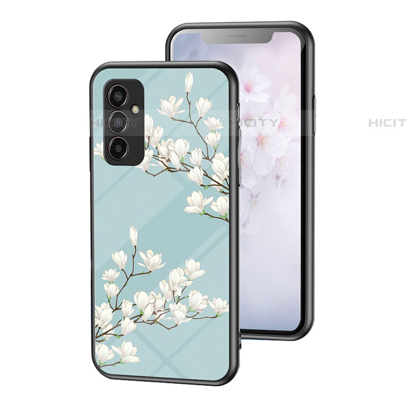 Handyhülle Silikon Hülle Rahmen Schutzhülle Spiegel Blumen für Samsung Galaxy F13 4G Cyan