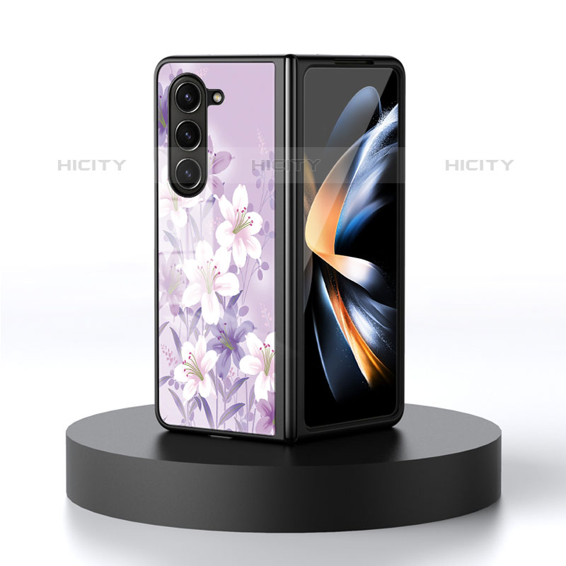 Handyhülle Silikon Hülle Rahmen Schutzhülle Spiegel Blumen für Samsung Galaxy Z Fold5 5G Helles Lila