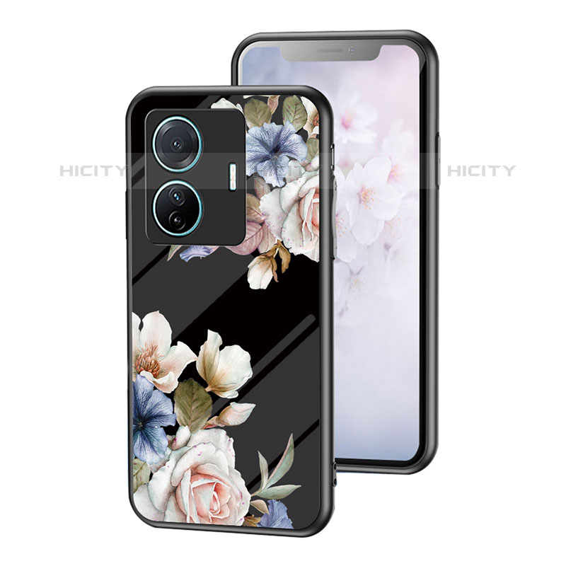 Handyhülle Silikon Hülle Rahmen Schutzhülle Spiegel Blumen für Vivo iQOO Z6 Pro 5G Schwarz