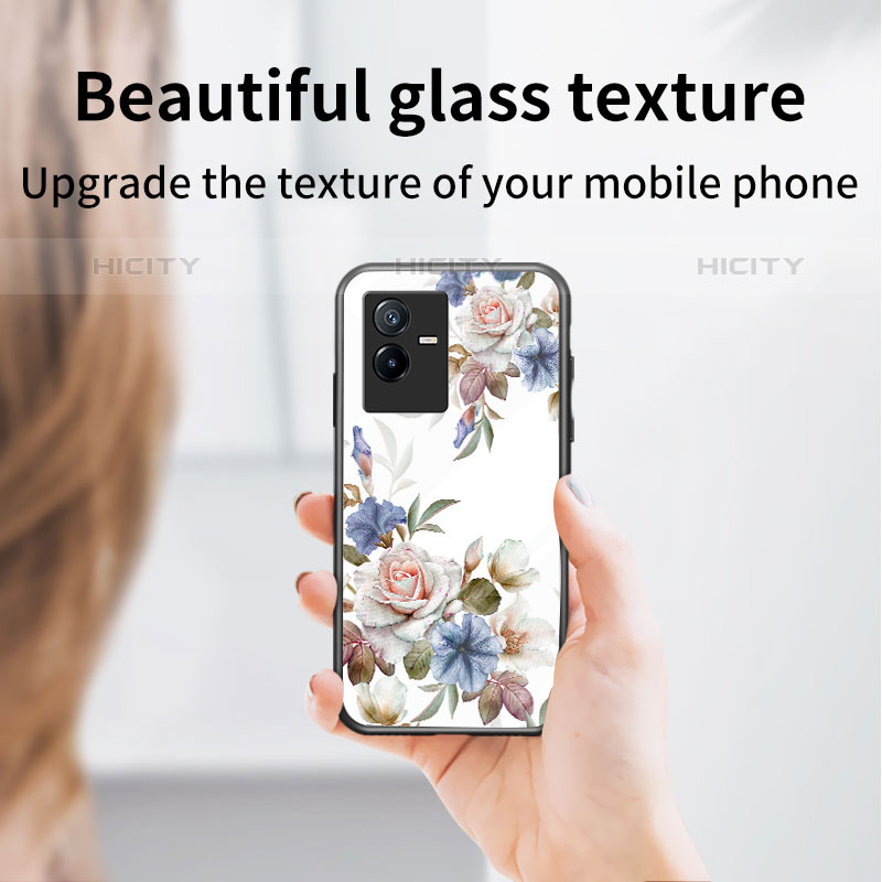 Handyhülle Silikon Hülle Rahmen Schutzhülle Spiegel Blumen für Vivo iQOO Z6x groß