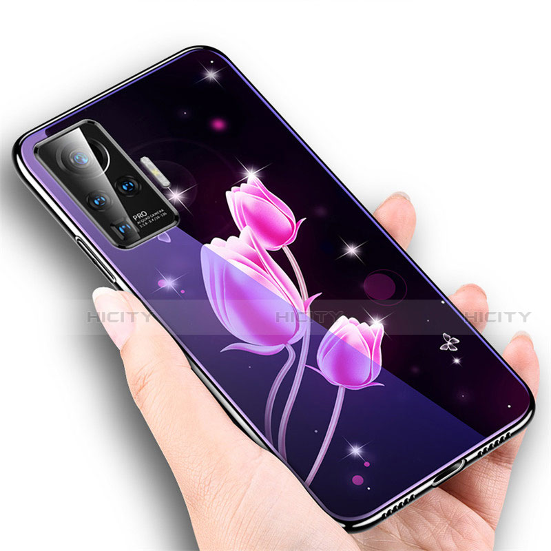 Handyhülle Silikon Hülle Rahmen Schutzhülle Spiegel Blumen für Vivo X50 Pro 5G groß