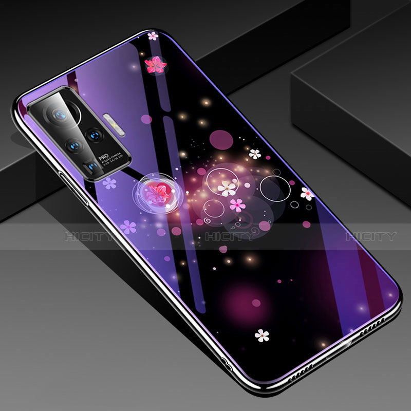 Handyhülle Silikon Hülle Rahmen Schutzhülle Spiegel Blumen für Vivo X50 Pro 5G Violett