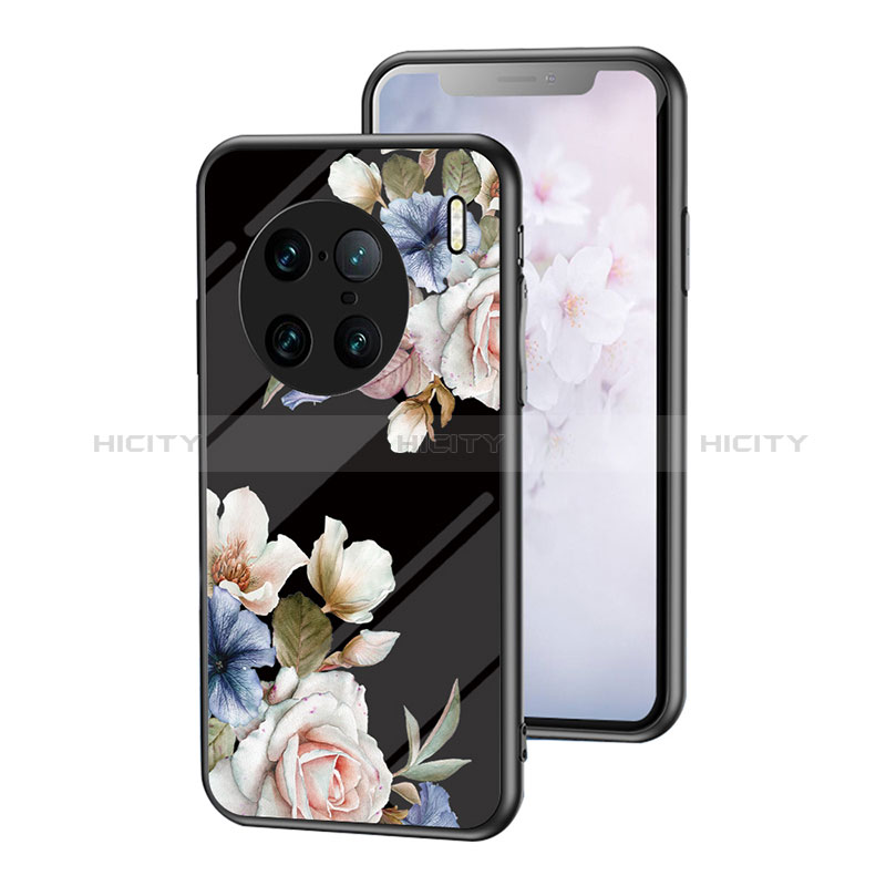 Handyhülle Silikon Hülle Rahmen Schutzhülle Spiegel Blumen für Vivo X90 Pro+ Plus 5G Schwarz Plus