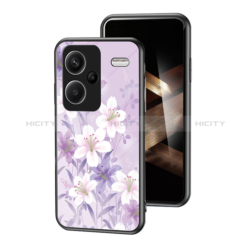 Handyhülle Silikon Hülle Rahmen Schutzhülle Spiegel Blumen für Xiaomi Redmi Note 13 Pro+ Plus 5G Helles Lila Plus