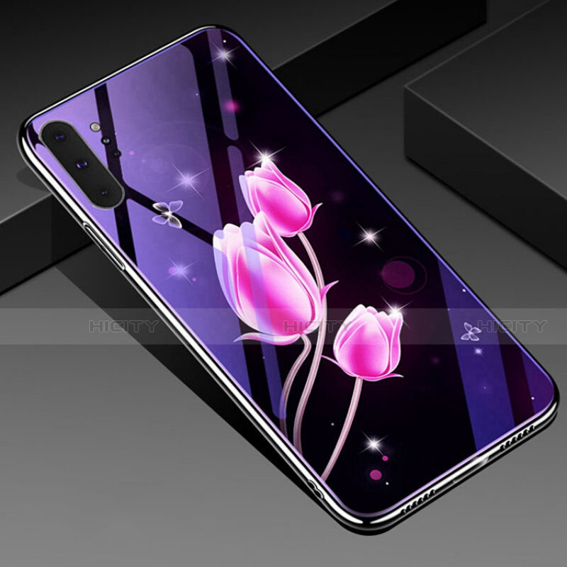 Handyhülle Silikon Hülle Rahmen Schutzhülle Spiegel Blumen K01 für Samsung Galaxy Note 10 Plus Rosa