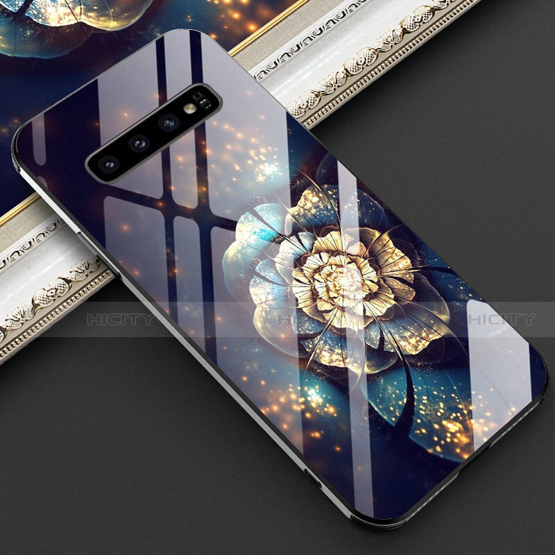 Handyhülle Silikon Hülle Rahmen Schutzhülle Spiegel Blumen K01 für Samsung Galaxy S10 Plus Braun