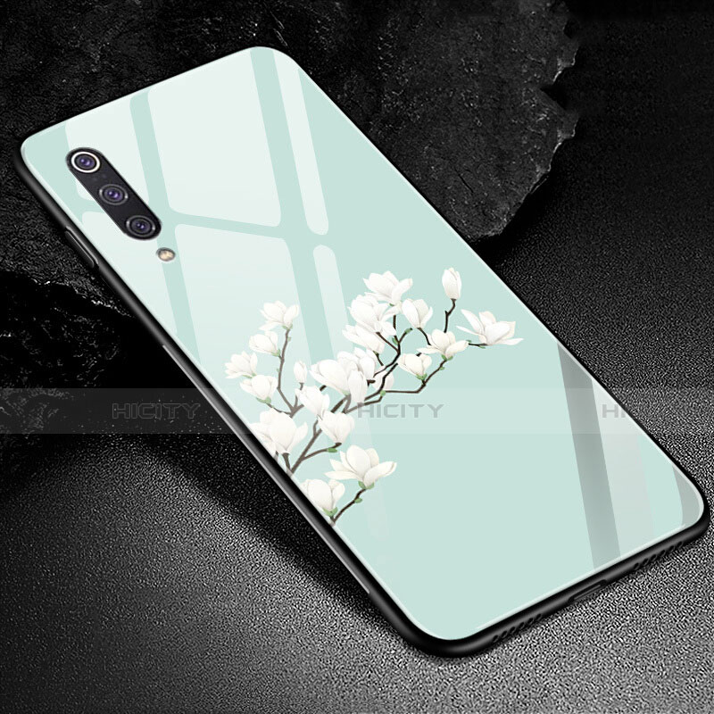 Handyhülle Silikon Hülle Rahmen Schutzhülle Spiegel Blumen K01 für Xiaomi Mi A3 Cyan