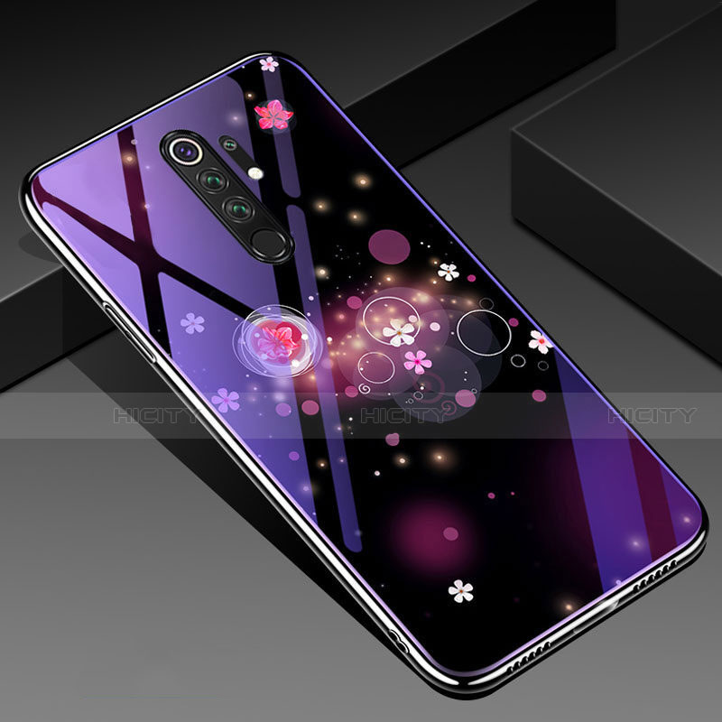 Handyhülle Silikon Hülle Rahmen Schutzhülle Spiegel Blumen K01 für Xiaomi Redmi Note 8 Pro Violett