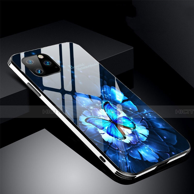 Handyhülle Silikon Hülle Rahmen Schutzhülle Spiegel Blumen M01 für Apple iPhone 11 Pro Blau