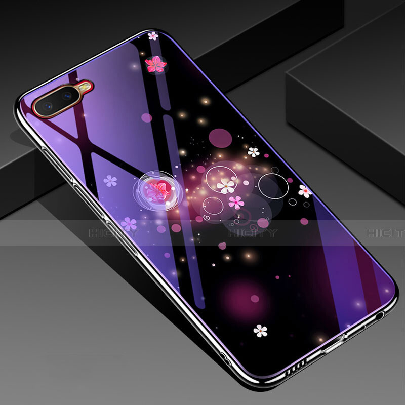 Handyhülle Silikon Hülle Rahmen Schutzhülle Spiegel Blumen M04 für Oppo R15X Violett