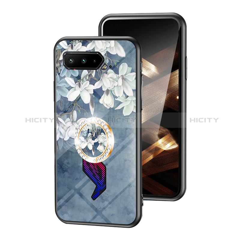 Handyhülle Silikon Hülle Rahmen Schutzhülle Spiegel Blumen S01 für Asus ROG Phone 5 Pro Blau