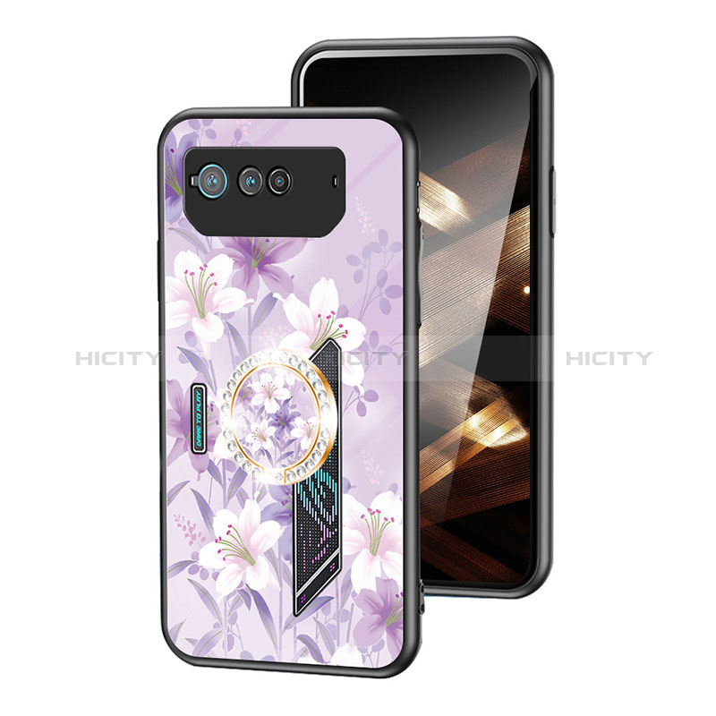 Handyhülle Silikon Hülle Rahmen Schutzhülle Spiegel Blumen S01 für Asus ROG Phone 6 Helles Lila Plus